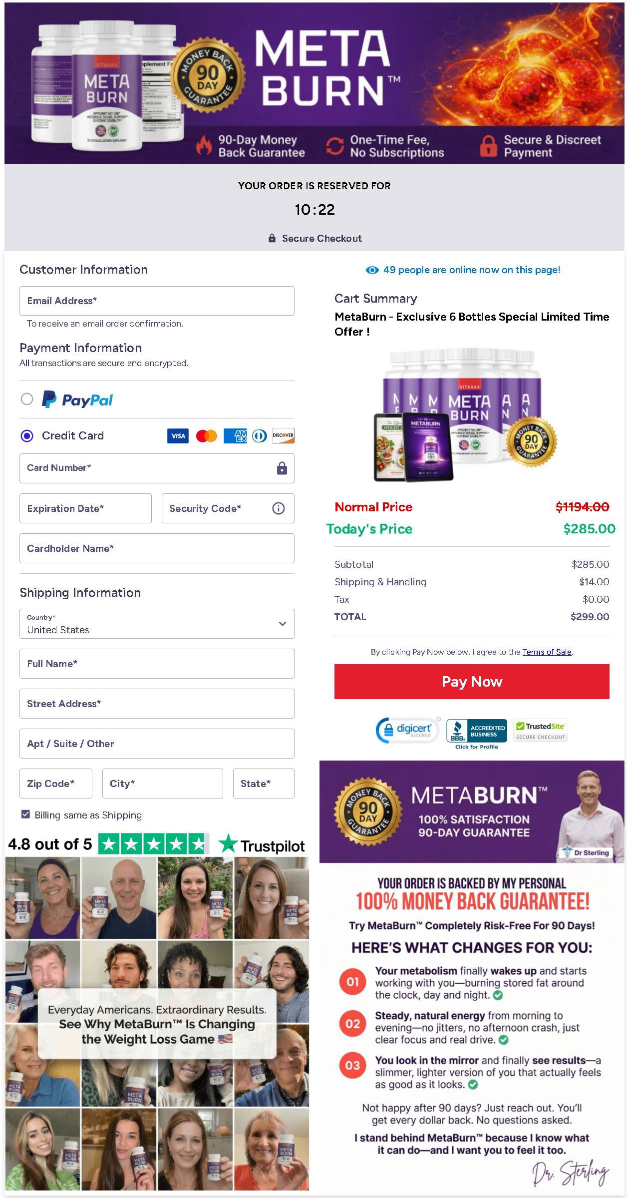 MetaBurn Checkout Page